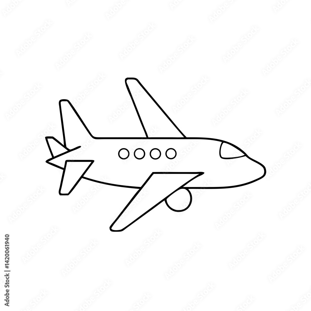 Naklejka premium Airplane outline illustration in black and white 