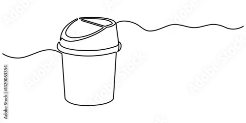 One line drawing trash bin clean environment vector. One continuous line drawing of garbage container. abstract line art illustration. Plastic recycle waste dustbin in simple linear style. 