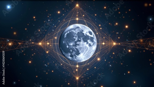 The Moon and Stars in the Night Sky