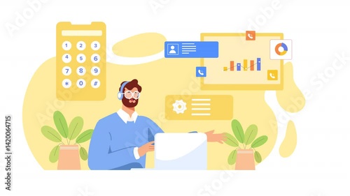 Call Center Man Telecaller Vector Animation Scene
