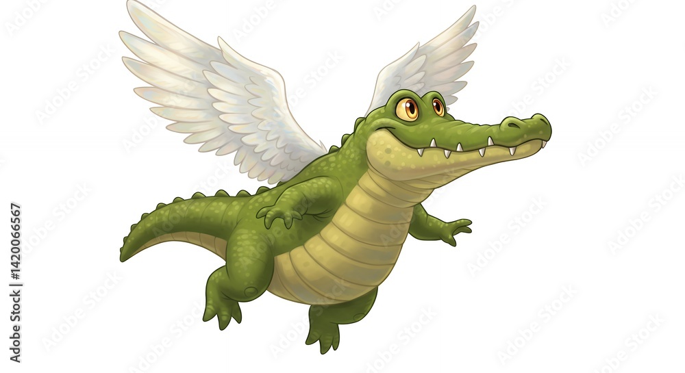 Fototapeta premium Flying alligator cartoon illustration fantasy animal character design