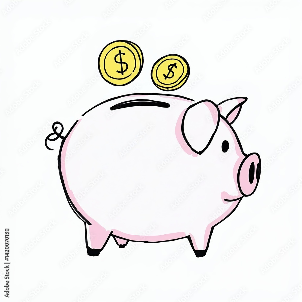 Obraz premium Piggy Bank Savings Money Cartoon Illustration.