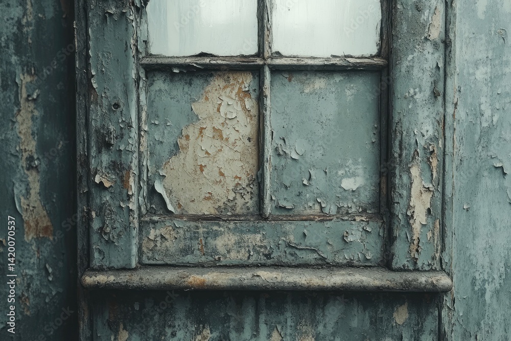Old window with peeling paint and weathered wood texture close-up. Old window with peeling paint and weathered wood texture close-up.