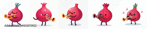 funny red onion vector collection playing trumpet