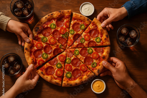 hand holding pizza