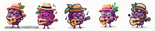 cute grape vector playing guitar