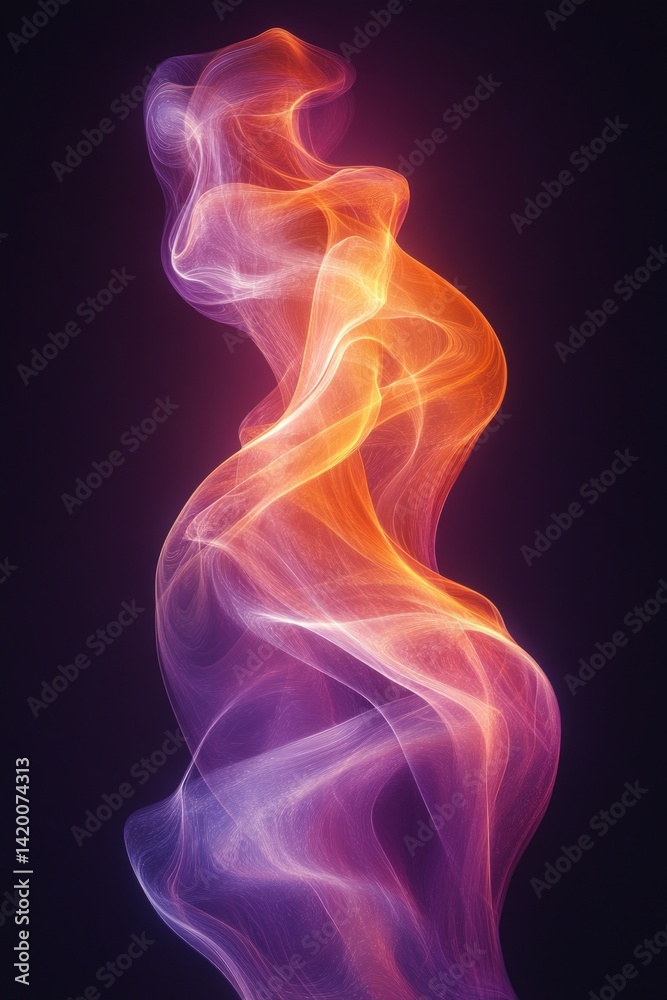 Colorful smoke swirls against a dark background creating an abstract flowing shape. Colorful smoke swirls against a dark background creating an abstract flowing shape.