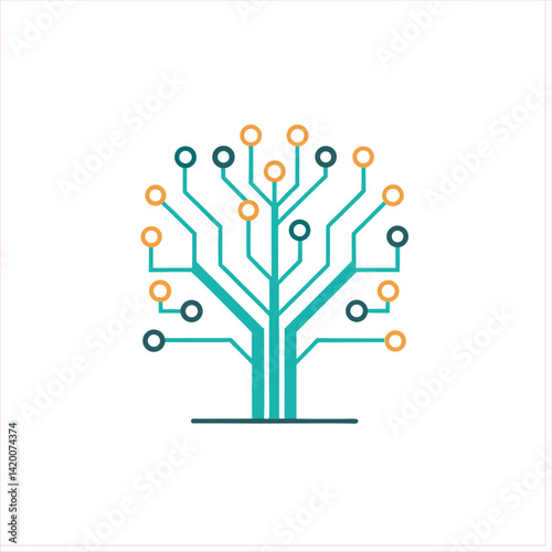 Abstract tree vector illustration showcasing a network concept with colorful circles as a modern technology symbol