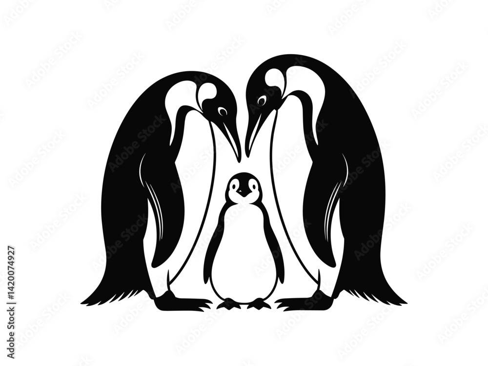 Obraz premium Penguin Family Love Cute Parent Baby silhouette