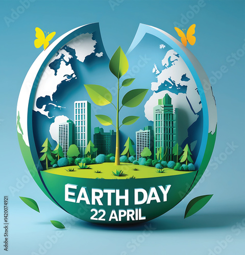 World Environment and Earth Day Concept in 3D Paper Cut Style