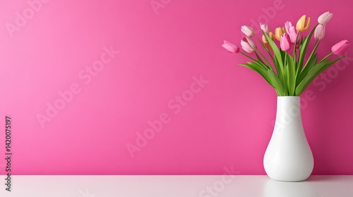 Wallpaper Mural Elegant Pink Tulips in Vase Against Soft Blush Background Creating Charm Torontodigital.ca