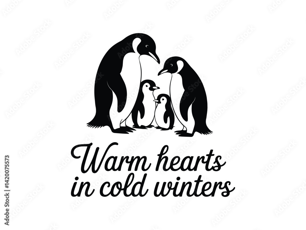 Obraz premium Penguin Family Love Cute Parent Baby silhouette
