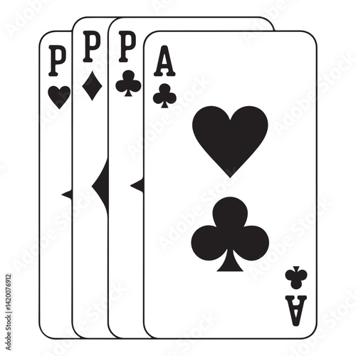 Set of playing card Vector Black silhouettes icons. Gambling game. Four card. Black outline icons. with white background