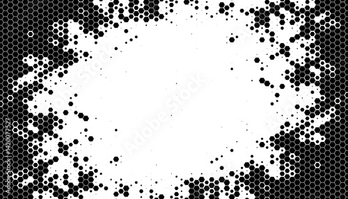 Black and white abstract geometric pattern with hexagon shape for frame. Modern technology background and jersey design. Vector Format Illustration 