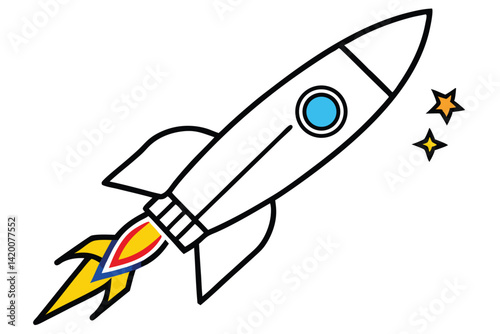 Design a colorful vector illustration of a cartoon-style rocket ship launching into space