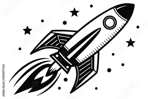 Design a colorful vector illustration of a cartoon-style rocket ship launching into space