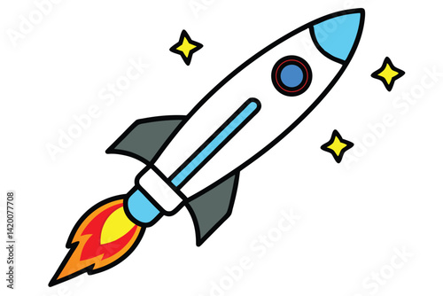 Design a colorful vector illustration of a cartoon-style rocket ship launching into space