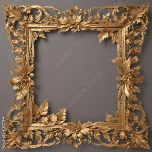 golden picture frame, gold picture frame, golden picture frame isolated