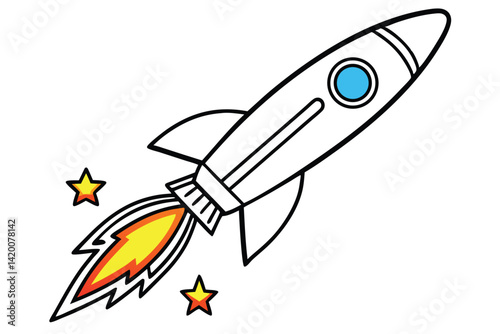 Design a colorful vector illustration of a cartoon-style rocket ship launching into space
