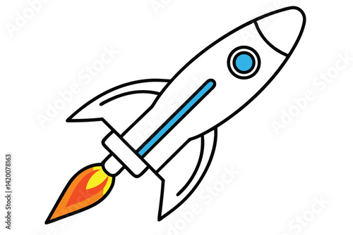 Design a colorful vector illustration of a cartoon-style rocket ship launching into space