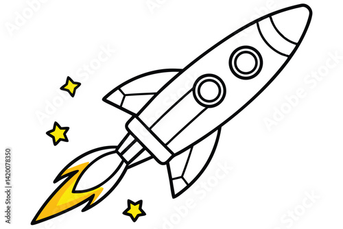 Design a colorful vector illustration of a cartoon-style rocket ship launching into space