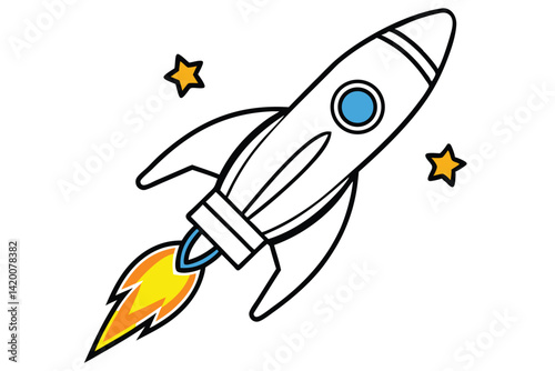 Design a colorful vector illustration of a cartoon-style rocket ship launching into space