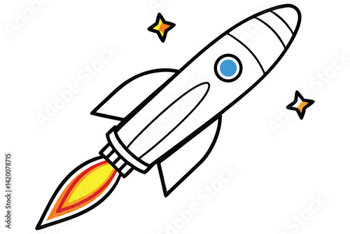 Design a colorful vector illustration of a cartoon-style rocket ship launching into space