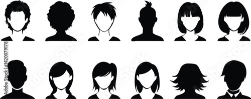 collection of 12 diverse people-shaped  silhouette set
