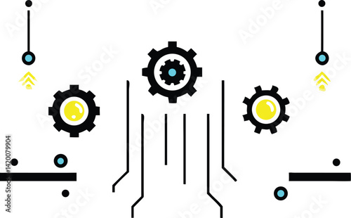 abstract gear vector with lines and dots Art & Illustration