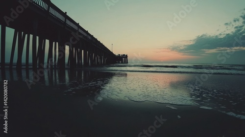 Wallpaper Mural A long wooden pier extends into the ocean during a dusky evening Torontodigital.ca
