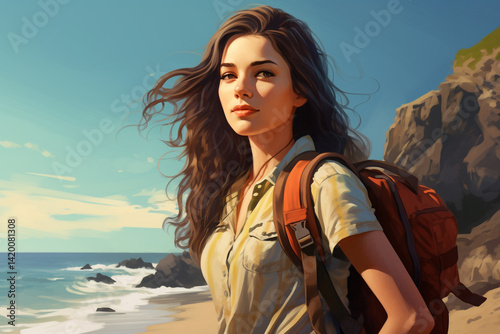 Young Female Traveler at the Beach – Freedom, Sun, and Sea Adventures