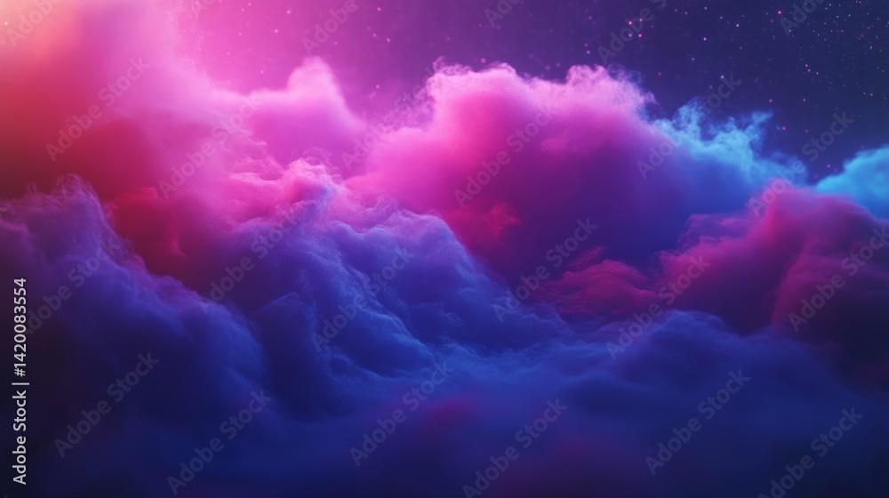 Fototapeta premium The dreamy atmosphere is created by a vibrant cosmic cloudscape that features scattered stardust and pink and blue hues