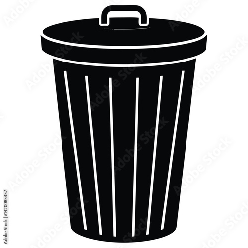 Isolated Black Vector trash bin WIith White Background