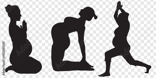 Pregnant Women Yoga poses silhouette icon. Vector illustration exercises for pregnant.
