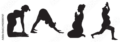 Pregnant Women Yoga poses silhouette icon. Vector illustration exercises for pregnant.