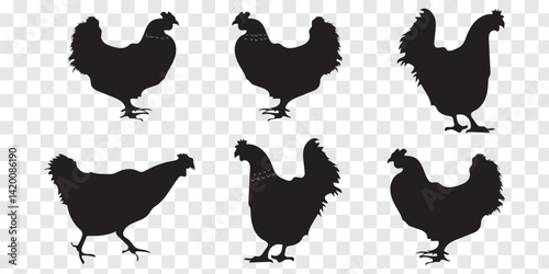 Hens silhouette Icon. Vector silhouette set of detailed quality chickens hens, poultry. Eps 10