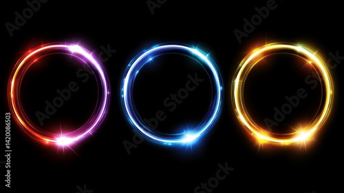 Vibrant colors on three glowing circles set against a black background create a modern abstract design
