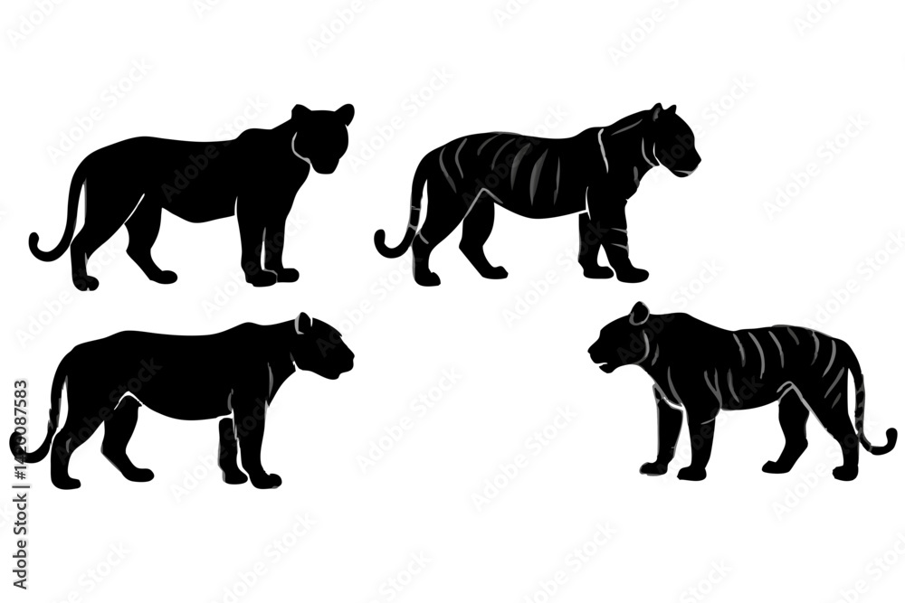 Naklejka premium set of Tiger vector silhouette illustration isolated on white background