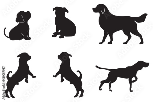 Dog silhouette Icon. Collection of vector silhouette of different breed on white background. Symbol of pet and dog.