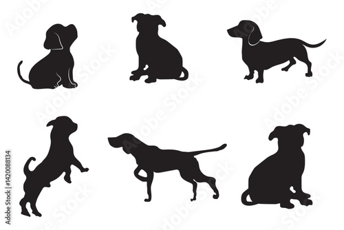 Dog silhouette Icon. Collection of vector silhouette of different breed on white background. Symbol of pet and dog.