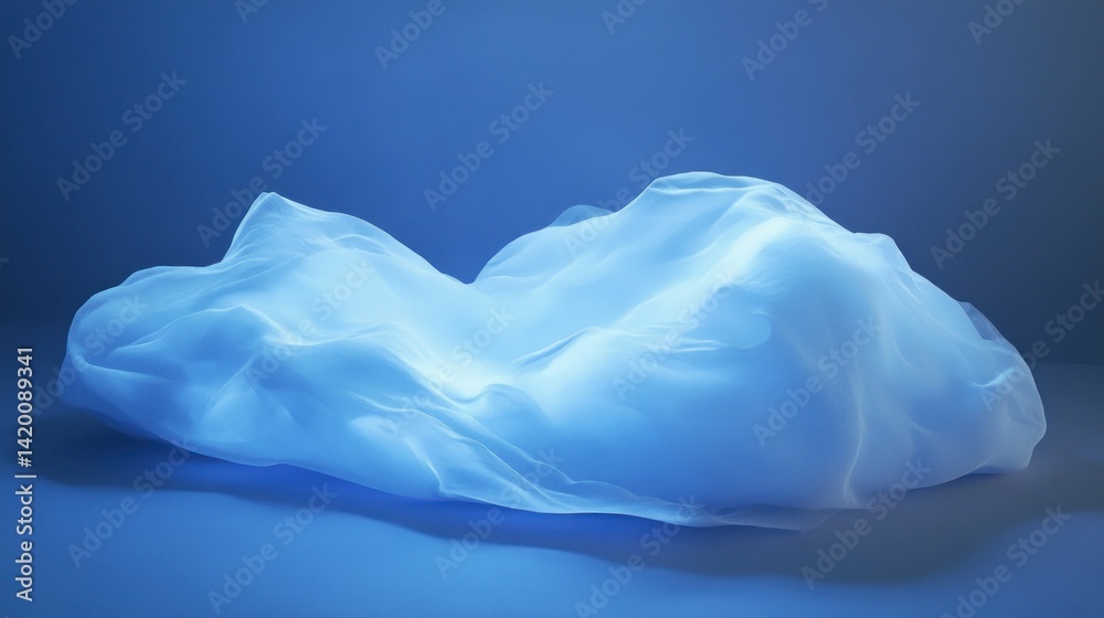 Fototapeta premium A blue abstract form resembles a soft cloud shape in a studio