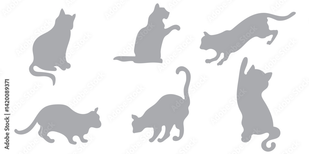 Cats silhouette Icon. Set of black cats silhouettes. Set of cats silhouette in different poses. Cats silhouette Icon. Set of black cats silhouettes. Set of cats silhouette in different poses.