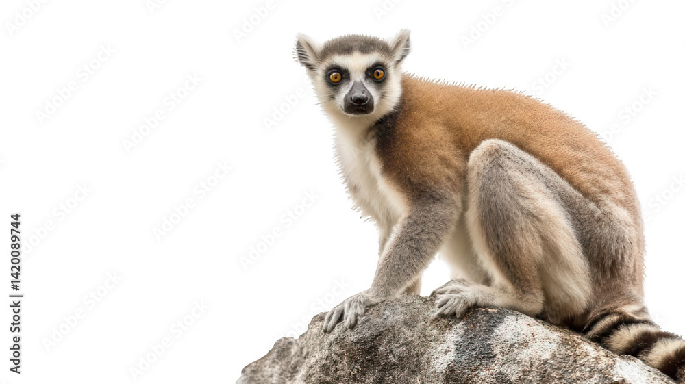 Fototapeta premium Realistic Lemur from Madagascar Sitting on Rock Transparent Background