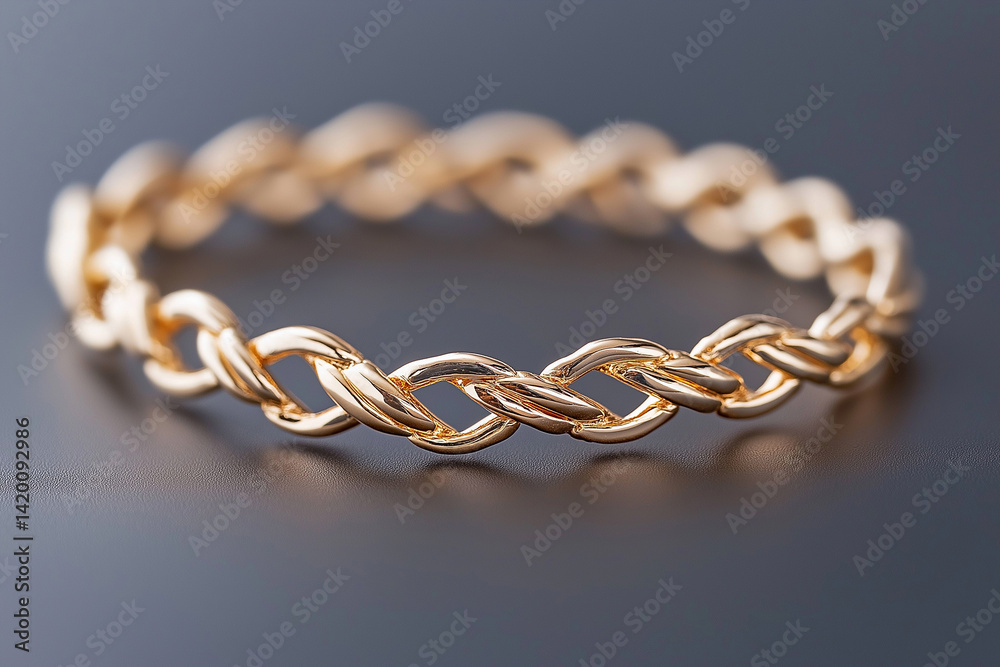 Obraz premium Gold chain bracelet with braided design, representing elegance, luxury, and craftsmanship. Fashion and lux jewelry and accessories.