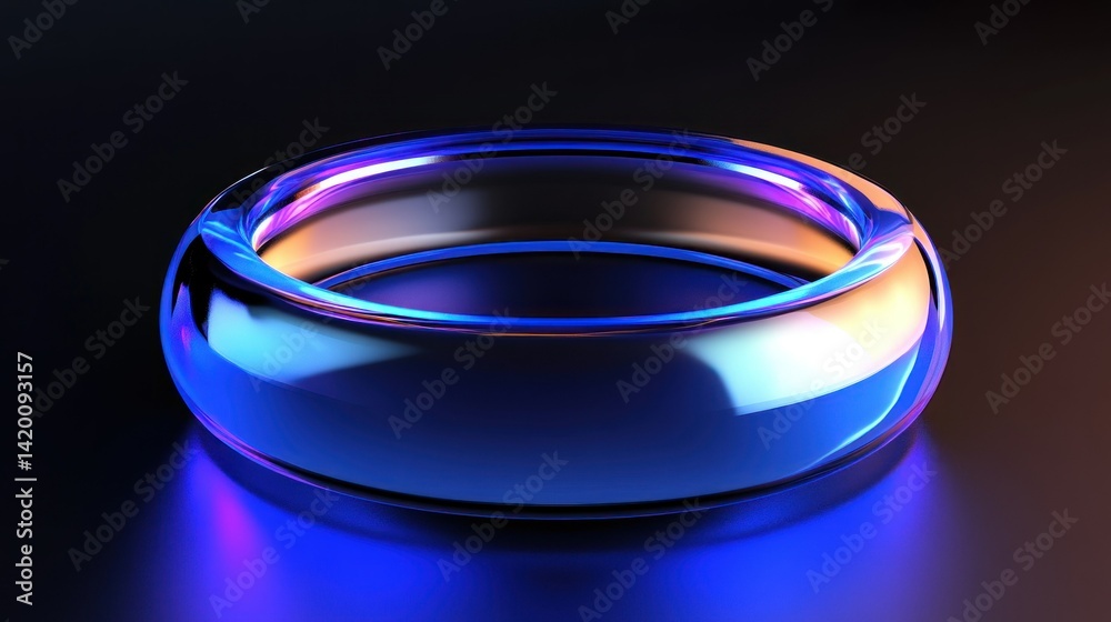 A luminous and sleek ring displayed on a dark gradient surface A luminous and sleek ring displayed on a dark gradient surface