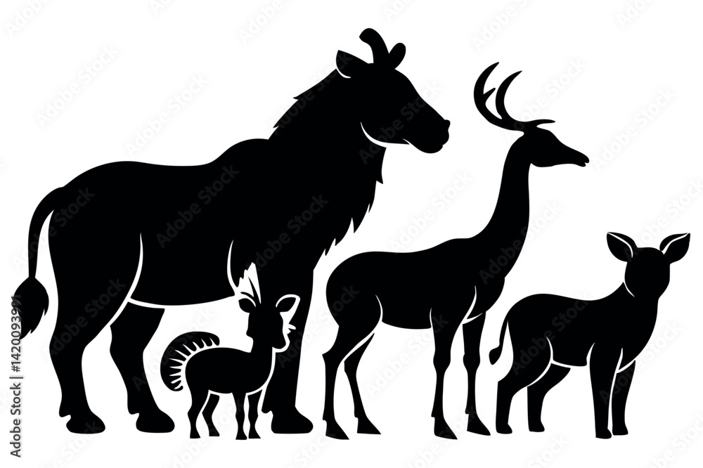 Fototapeta premium Wild Animal Silhouette Vector Pack – Forest Creatures Clipart for Art, Logos & Crafts
