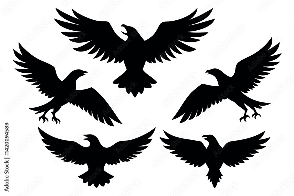 Obraz premium Silhouette Crow Vector Set – Black Bird Clipart Designs for Tattoos, Logos, and Art