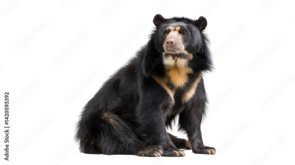 Fototapeta premium Spectacled Bear Sitting Pose Photorealistic Transparent Background