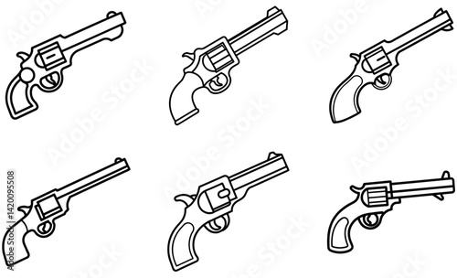 Vector Revolver Line Drawing Set  Handgun Illustrations