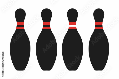 set of Bowling pin vector silhouette illustration isolated on white background